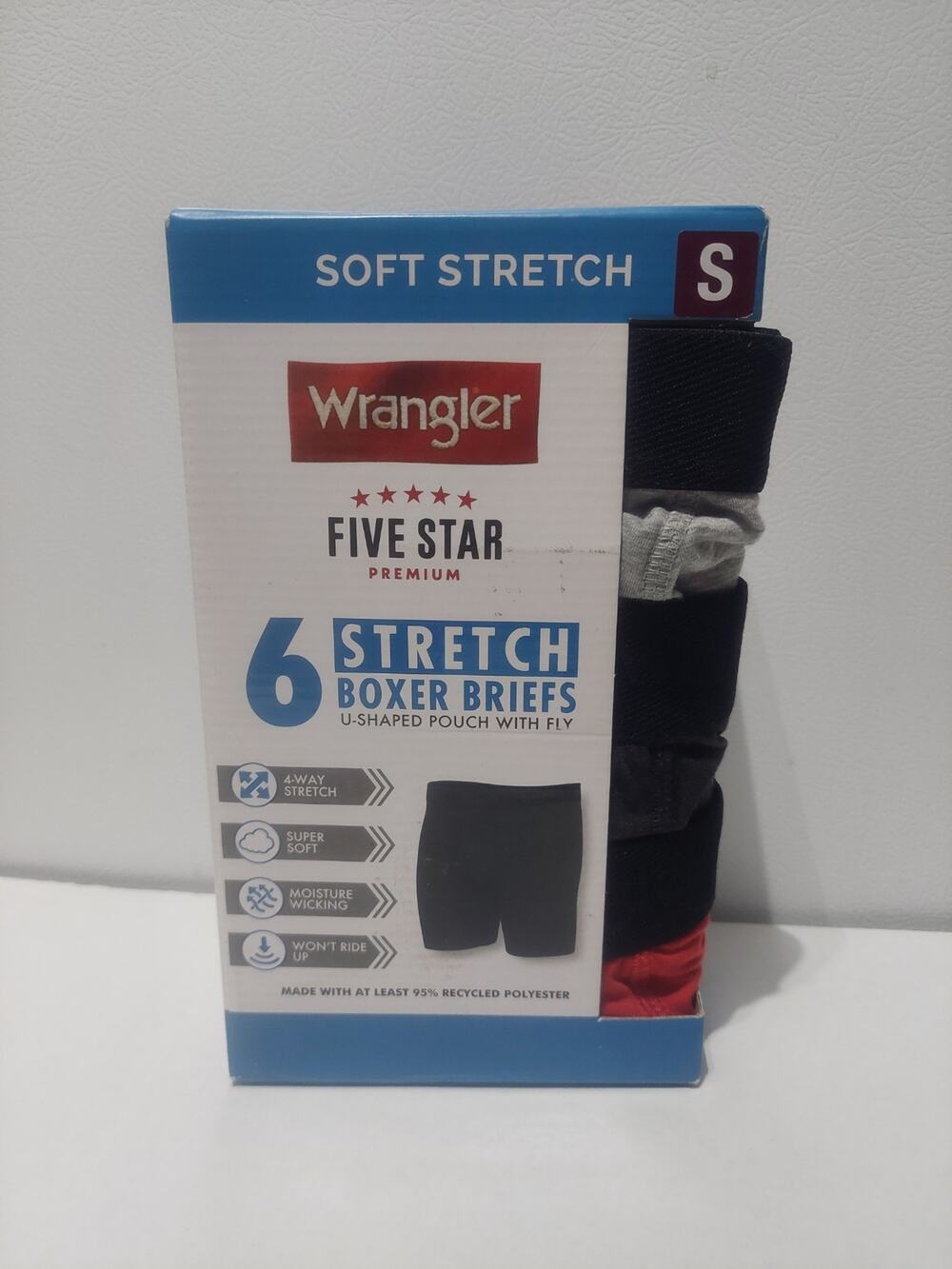WRANGLER MENS SOFT STRETCH BOXER BRIEFS 6 PACK MULTICOLOR SMALL New